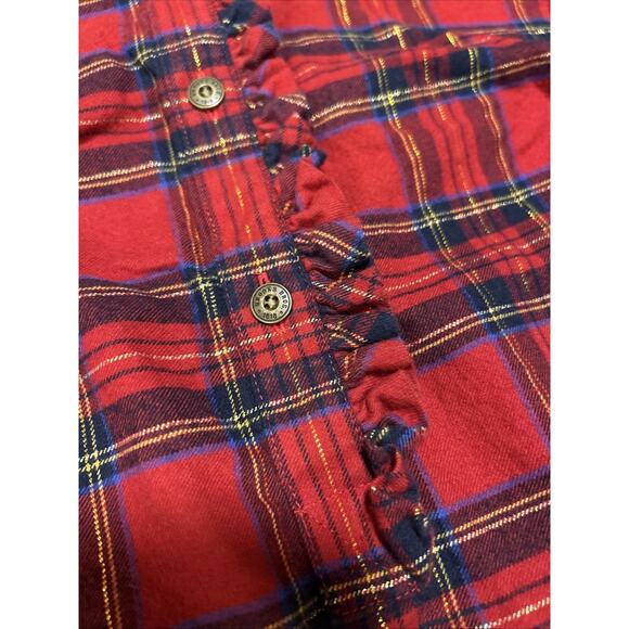 Brooks Brothers Red Fleece Women’s Flannel Sz 8 Shirt Plaid Ruffle Top Blouse - Picture 3 of 6